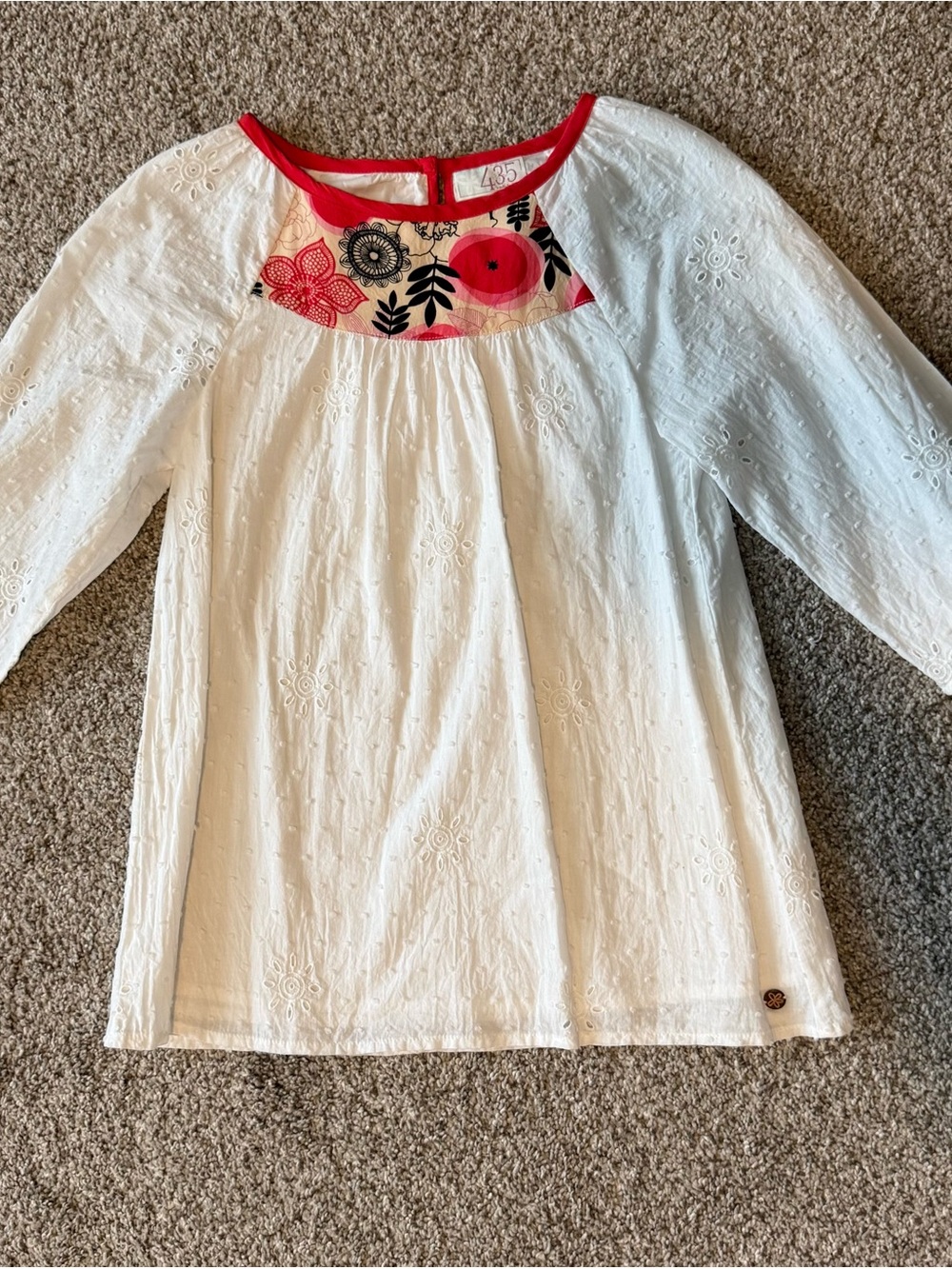 Matilda Jane White Eyelet Blouse with Red Floral Yoke